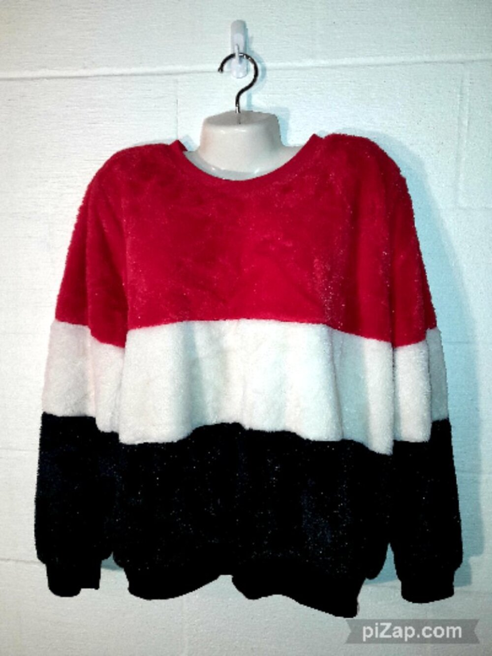 NOBO No Boundaries Plus XXL Colorblock Fuzzy Crewneck Stretch Sweater Multicolor